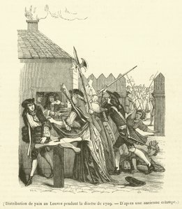 Broodverdeling in het Louvre tijdens het voedseltekort van 1709 (gravure) door French School
