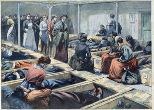 Slaapzaal van een nachtasiel in Londen, Engeland beschouwd als een toevluchtsoord voor vrouwen, in 