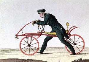 Draisienne, voorloper van de fiets, uitgevonden 1816 door Baron Karl von Drais (1785-1851), 1820