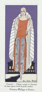 Jurk ontwerp "Caroline", van Art-Gout-Beaute, pub. 1920 (kleurenlitho) door French School