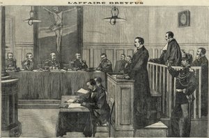 Dreyfus-affaire in 1898: een hoorzitting van de Oorlogsraad: het proces van commandant Esterhazy. Gravure in 