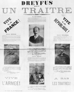 Dreyfus is een verrader, poster met de portretten van zijn tegenstanders, eind 19e eeuw