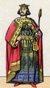 Capetingische dynastie: Portret van Lodewijk VI de Dikke (1081-1137), koning der Franken van 1108 tot 1137. Epinal afbeelding uit het einde van de 19e eeuw. Privécollectie