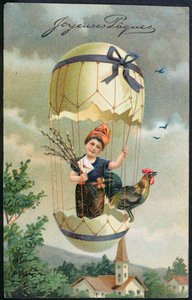 Paaskaart met een kind in een ei, ca. 1905