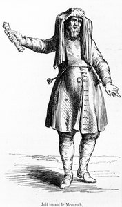 Achttiende-eeuwse Franse Jood die een Mezuzoth vasthoudt