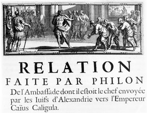Ambassade van Philo naar de Romeinse keizer, Gaius Caligula, hoofdstuk illustratie uit Histoire de la Guerre des Juifs contre les Romains, door Flavius Josephus, gepubliceerd in Parijs, 1688