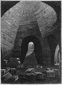 De kelders van het Champagnehuis Theophile Roederer betreden, opgericht in Reims in 1864 door French School