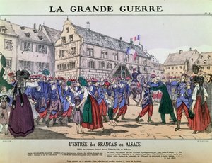 Intocht van het Franse leger in Mulhouse, Elzas, 9 augustus 1914 door French School