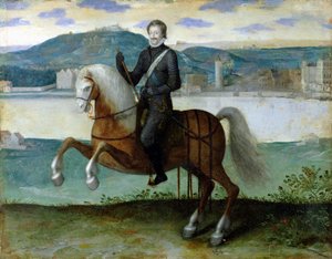 Ruiterportret van Hendrik IV (1553-1610) Koning van Frankrijk, voor de muren van Parijs, 1594 door French School