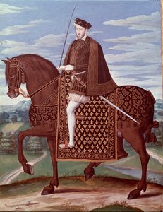 Ruiterportret van Hendrik II (1519-1559) Koning van Frankrijk (Portret van Hendrik II koning van Frankrijk) Anoniem schilderij door French School