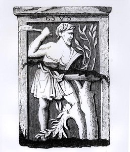 Esus, de grote god van de natuur, illustratie uit Wetenschap en Literatuur in de Middeleeuwen en Renaissance, geschreven en gegraveerd door Paul Lacroix, 1878 door French School