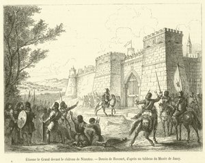 Etienne de Grote voor het kasteel van Niamtzo door French School
