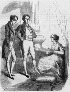 Eugène de Rastignac voorgesteld aan Madame de Nucingen door de Markies van Adjuda. Gravure midden 19e eeuw. Illustratie voor 
