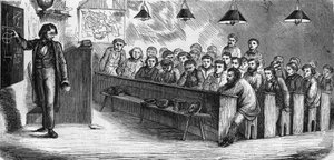 Avondles op een openbare avondschool in Parijs in 1858. door French School