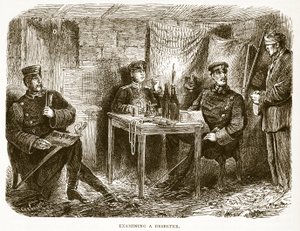 Onderzoek van een deserteur, illustratie uit Cassells Geschiedenis van de Oorlog tussen Frankrijk en Duitsland, 1870-1871