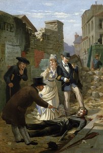 Vriendelijke woorden wisselen voor het lichaam van een Communard door French School
