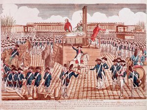 Executie van Marie Antoinette, koningin van Frankrijk, Place de la Revolution, Parijs, 16 oktober 1793 (gravure) door French School