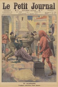 Executie van een vrouw in de gevangenis van Insterburg, Duitsland (kleurenlitho)