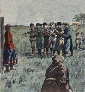 Executie van de Oekraïense anarchiste Marie Nikiforova door Sovjetsoldaten, illustratie uit 