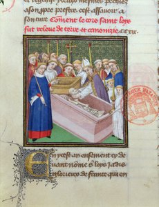 Opgraving en Heiligverklaring van St. Louis (1215-70) in 1297, uit Les Grandes Chroniques de France door French School