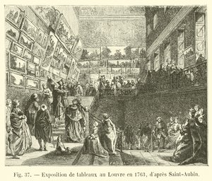 Tentoonstelling van schilderijen in het Louvre in 1763, naar Saint-Aubin door French School