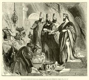 Hizkia toont zijn schatten aan de ambassadeurs van de koning van Babylon
