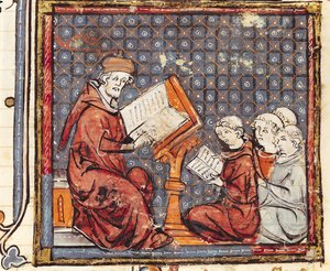 Een Filosoof die lesgeeft in Parijs, uit de Grandes Chroniques de France, 1375-79 door French School