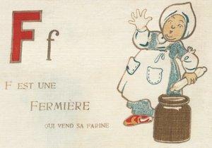 F is een boerin die haar meel verkoopt. door French School