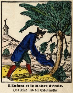 Fabels van La Fontaine: het kind en de schoolmeester (spinal afbeelding, eerste helft 19e eeuw) door French School