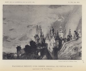 Fac-simile (verkleind) van een originele tekening van Victor Hugo (litho) door French School
