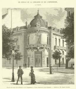 Voorgevel van de Boekhandel en Drukkerijkring, in Parijs, boulevard Saint-Germain