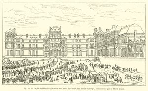Westelijke gevel van het Louvre rond 1660, fac-simile van een tekening uit die tijd, meegedeeld door M Albert Lenoir door French School