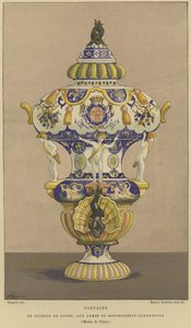 Faience de Rouen waterfontein met het wapen van het Huis Montmorency-Luxemburg