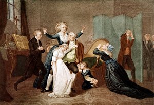 Afscheid van Lodewijk XVI door zijn familie in de Tempel, 20 januari 1793 - Het laatste gesprek van Lodewijk XVI met zijn familie (Marie Antoinette en hun kinderen Marie Therese of Madame Royale (1778-1851) en Lodewijk XVII (1785-1795), de avond voor zijn
