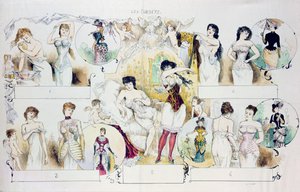 Modeplaat voor La Vie Parisienne die korsetten afbeeldt, c.1870 (kleurgravure)