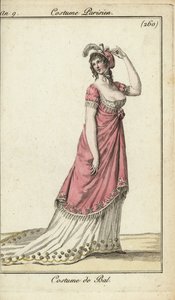 Modieuze vrouw in een luxe baljurk, Parijs