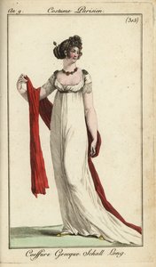 Modieuze vrouw of Merveilleuse met oud-Grieks kapsel door French School