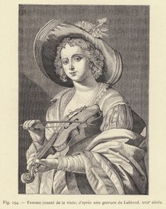 Vrouw die viool speelt, naar een gravure van Leblond, 17e eeuw door French School