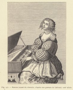 Vrouw die klavecimbel speelt, naar een gravure van Leblond, 17e eeuw door French School