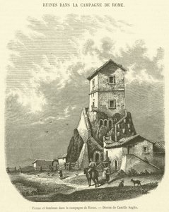 Boerderij en graf in het platteland van Rome door French School