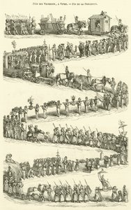 Fete des Vignerons, in Vevey, einde van de processie (gravure)