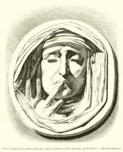 Beeldhouwwerk op het graf van een jood, op de begraafplaats van Père-Lachaise (gravure) door French School