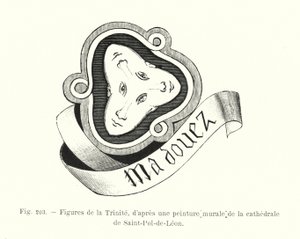 Figuren van de Drie-eenheid, naar een muurschildering van de kathedraal van Saint-Pol-de-Leon (gravure) door French School