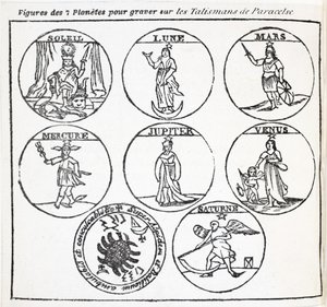 Figuren van de 7 planeten om te graveren op de Talismans van Aracelse door French School
