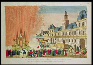 Vuurwerk voor het Hotel de Ville in Parijs ter viering van de Vrede van Versailles, 1783