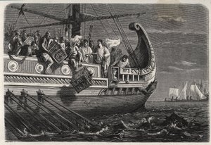 Eerste Punische Oorlog - Publius Claudius Appius Pulcher (overleden rond 240 v.Chr.) voor de Slag bij Drepanum (249 v.Chr.) gooit heilige kippen in zee - Eerste Punische Oorlog - Slag bij Drepana - Publius Claudius Appius Pulcher voor de slag bij Drepanum door French School