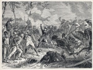 Eerste coalitie: Lazare Nicolas Marguerite Carnot tijdens de Slag bij Wattignies tegen het Oostenrijkse leger op 16 oktober 1793. door French School