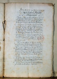 Eerste pagina van de statuten van de Franse Academie, 1635 door French School