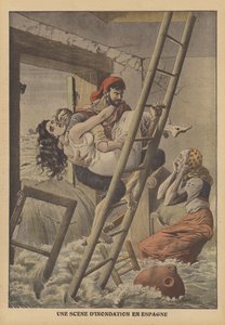Overstromingen in Spanje (kleurenlitho) door French School