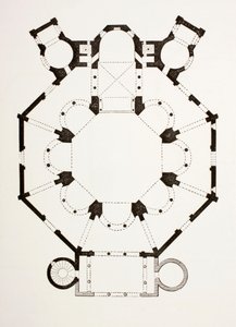 Plattegrond van de 6e-eeuwse Byzantijnse San Vitale Kerk in Ravenna, Italië, uit Les Arts au Moyen Age, gepubliceerd 1873 door French School
